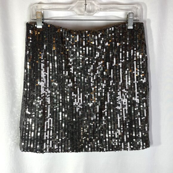 Xhilaration Charcoal Gray Sequins Mini Skirt Metallic Stretch Lined Size L - Picture 1 of 7